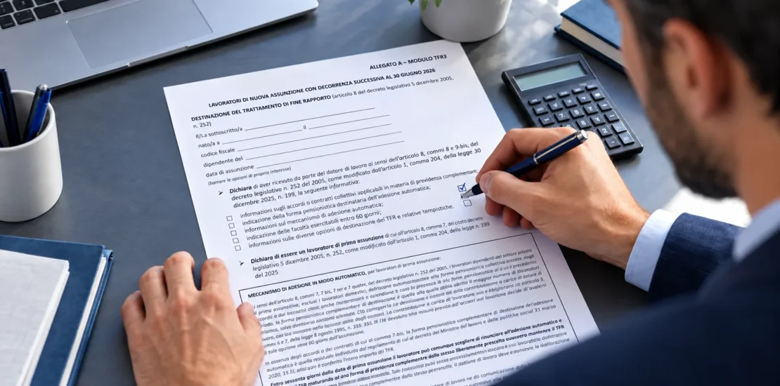 Lavoratore compila il modello TFR3 per scegliere la destinazione del trattamento di fine rapporto